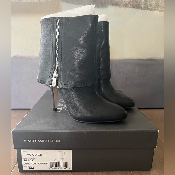 Vince Camuto Black Aviator Sheep High Heeled Bootie - Picture 2 of 6